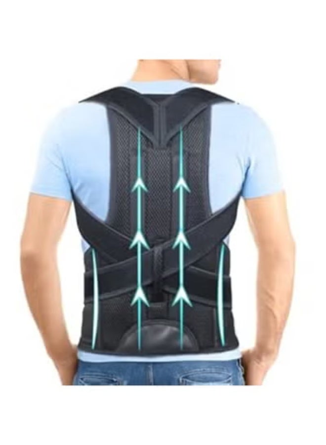 Original Anti-Bacterial Full Back Brace Posture Corrector for Men & Women, Adjustable Support with 4 Detachable Fiber Rods, Shoulder & Lumbar Straightener - Size Medium (M) - Image 1